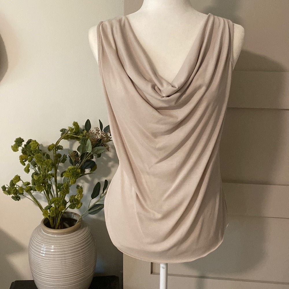 Beige Cowl Neck Tank Top Blouse